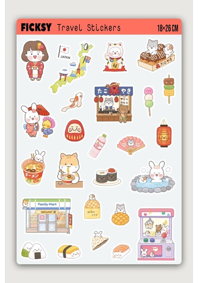 Kawaii Stili Japonya Seyahat Temalı Sticker Seti - 25 Adet Etiket Çıkartma Diğer