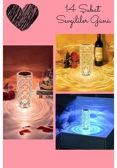 Sevgililer Gününe Özel Romantik Kristal Gece Lambası Sevgiliye Hediye Çok Renkli