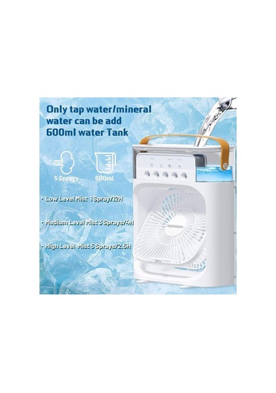 Tst-2502clr Buzlu Fan 600ml Su Hazneli Su Buharı Püskürtmeli Masaüstü Vantilatör Zaman Ayarlı Serinletici Mini Klima Led Işıklı Ve Koku Hazneli