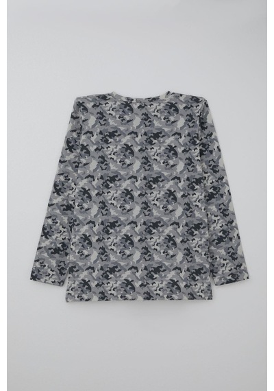 Breeze Erkek Çocuk Pijama Takımı Kamuflaj Desenli 9-12 Yaş, Gri