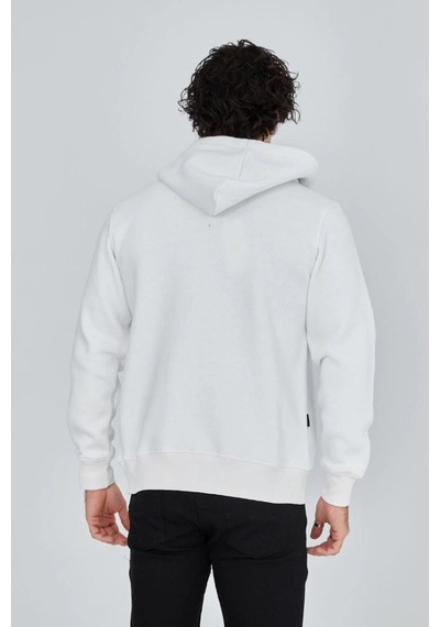 Vinevesta Erkek 3 İplik Pamuklu Kapüşonlu Tam Fermuarlı Cepli Hoodie Sweatshirt - Beyaz Çok Renkli