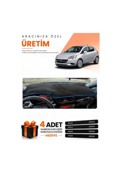 Opel Corsa E 2013-2019 Uyumlu Torpido Koruma Örtüsü Oto Kılıfı - Siyah Mavi