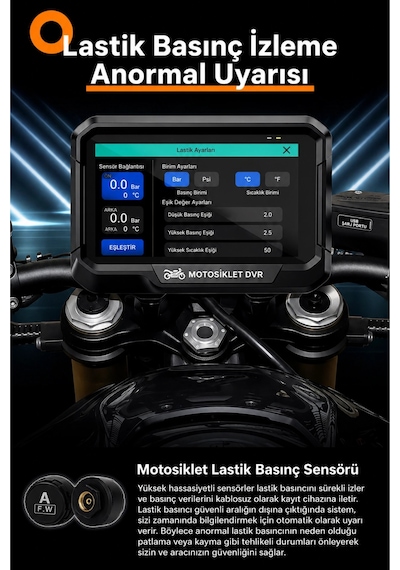 Glr T10 Motosiklet Kamera Kayıt Cihazı - Kablosuz Carplay & Android Auto, Dual Kamera, Gps Ve Tpms D