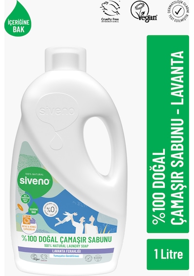 Siveno %100 Doğal Çamaşır Sabunu Lavanta Yağlı Kendinden Yumuşatıcılı Bitkisel Deterjan Vegan 1000ml 1 L