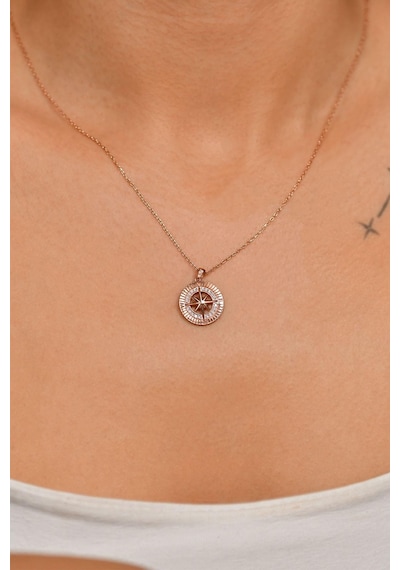 Zirkon Taşlı Rose Pusula Gümüş Kolye N10137 Zirkon Taşlı Rose Pusula Gümüş Kolye N10137