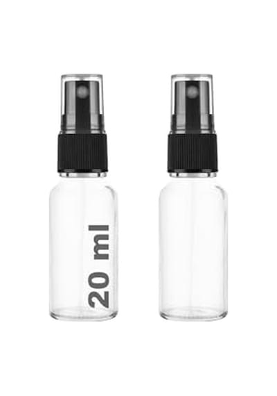 20 Ml Kapaklı Sprey Şişesi 20 Cc Fısfıs Kolonya Dezenfektan Cam Şişe 2 Adet Şeffaf Şişe Siyah Sprey, 20 Ml
