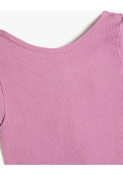 Koton Crop Tişört Derin Yuvarlak Yaka Kısa Kollu Ribanalı Pembe 3skg10381ak 3SKG10381AK288 Pembe