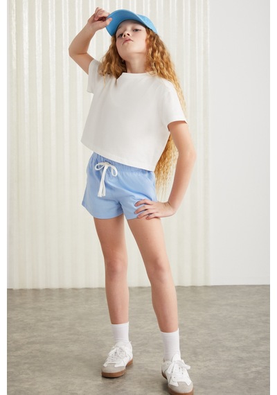 Grimelange Suzanne-grm24048 100% Pamuk Kız Çocuk Şort Tshirt Set Mavi Alt-üst Takım