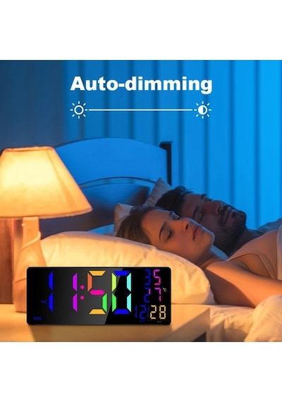 Wangxi 1 Adet 16 İnç Büyük Dijital Duvar Saati Siyah Rgb Alarm 4 Seviye Parlaklık Uzakt Siyah