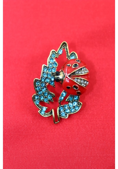 Yapraklı Uğur Böceği Broş. Taşlı Tasarım, Uğur Böceği Broş. Kadın Broş. Broş. Erkek Broş. Unisex. Çok Renkli