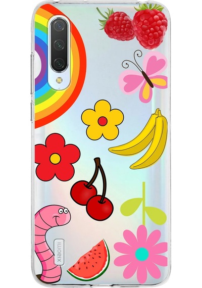 Xiaomi Mi 9 Lite İle Uyumlu 1mm Slim Fit Water Color 5 Baskılı Şeffaf Kılıf Şeffaf