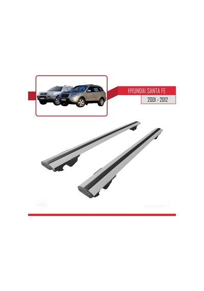 Hyundai Santa Fe 2001-2012 Arası İle Uyumlu Hook Model Anahtar Kilitli Ara Atkı Tavan Barı Gri