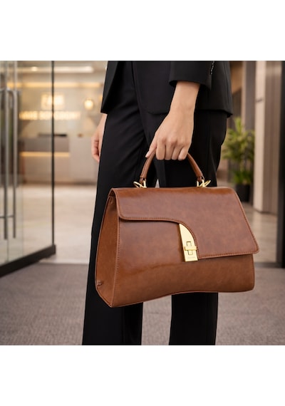 Dukidaso Kahverengi Modern Formlu Gold Detaylı Kadın El Çantası Kahverengi T8304 Kahve