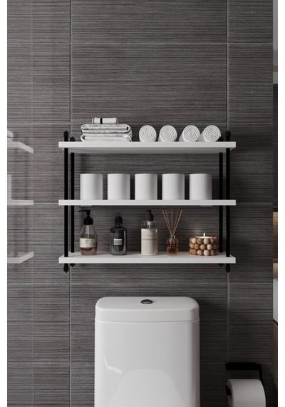 İnci Klozet Arkası Banyo Düzenleyici, Klozet Üstü Raf 60 Cm Beyaz