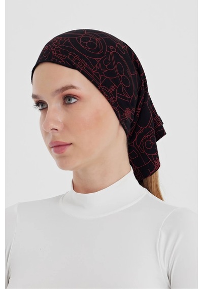 Kadın 4 Fonksiyonlu Koruyucu, Pamuklu, Esnek, Terletmez, Bandana, Boyunluk, Buff, Maske - Tek Ebat / Siyah-kırmızı Siyah-kırmızı