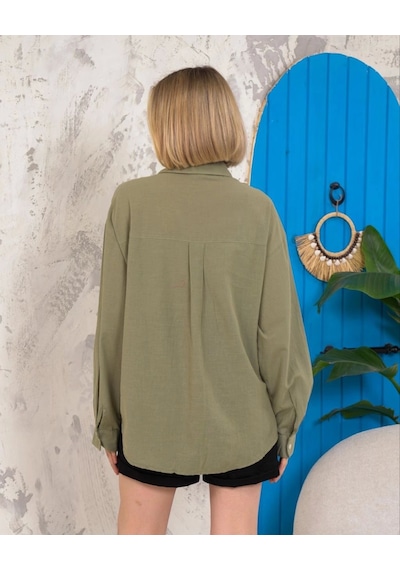Kazax Relax Fit Keten Gömlek Haki S255349 Haki
