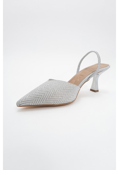 Luvishoes Luvi Shoes Renos Gümüş Kum Sim Sivri Burun Kadın Topuklu Abiye Ayakkabı Gümüş
