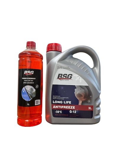 Kırmızı G12 Organik Antifriz -56 Derece 3 Litre Ve Konsantre Cam Suyu 1 Litre Takım Seti