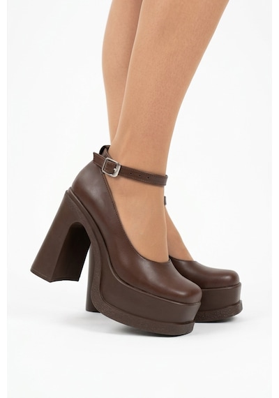 Preshley Kadın Elanor Kahverengi Bilekten Bağlamal 12 Cm Platform Topuklu Ayakkabı