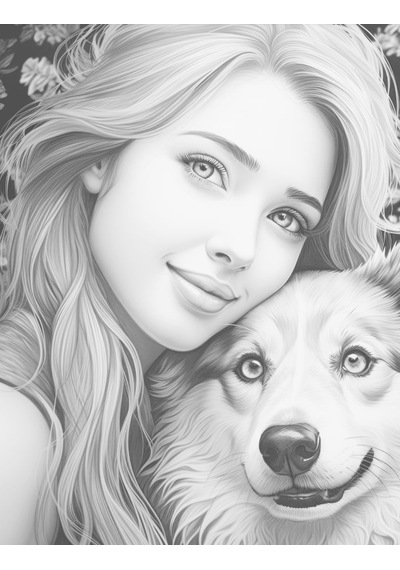 Anime Güzel Kız İle Köpeği Boyama Kitabı 100 Tam Sayfa
