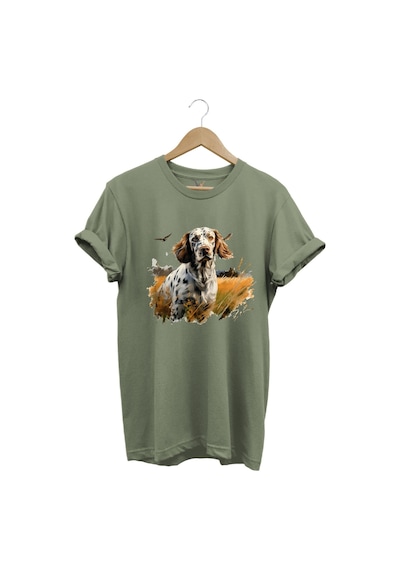 Avcılık Hunting English Setter Vahşi Yaşam Avcı Köpeği %100 Pamuk Unisex Regular Fit T-shirt Haki