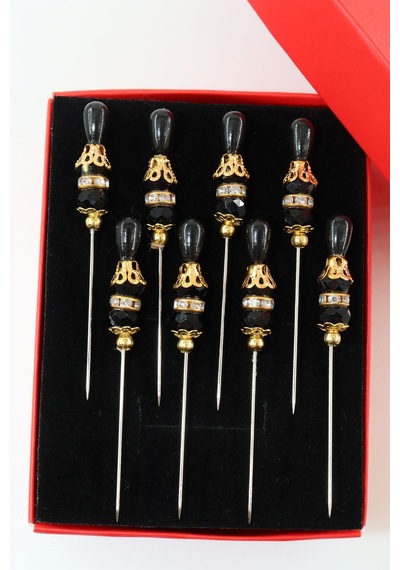 Numetal 8 Li Boncuklu Taşlı Eşarp İğnesi. Şal İğnesi. Türban İğnesi. Başörtü İğnesi. Eşarp Ve Şal İğnesi. Gümüş