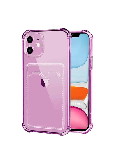 Apple Uyumlu iPhone 11 Kılıf Darbe Emici Köşe Korumalı Kartlıklı Cüzdanlı Silikon Kapak Mürdüm