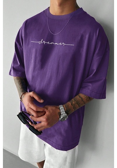 Uyguntarz Erkek Dreamer Baskılı Oversize Tshirt Mor