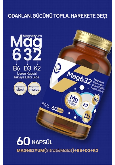 Evopharma Mag632 Magnezyum, Vitamin B6 Ve Vitamin D3k2 İçeren Takviye Edici Gıda