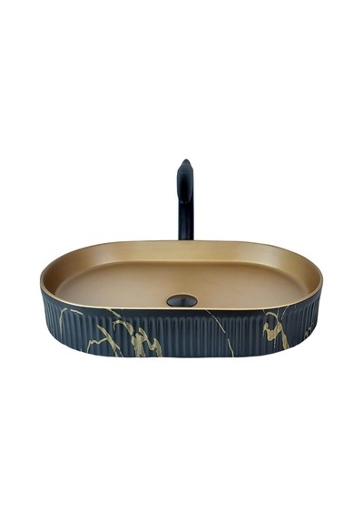 Marmo 58 Cm Siyah Mat Gold Tezgah Üstü Çanak Lavabo Renkli