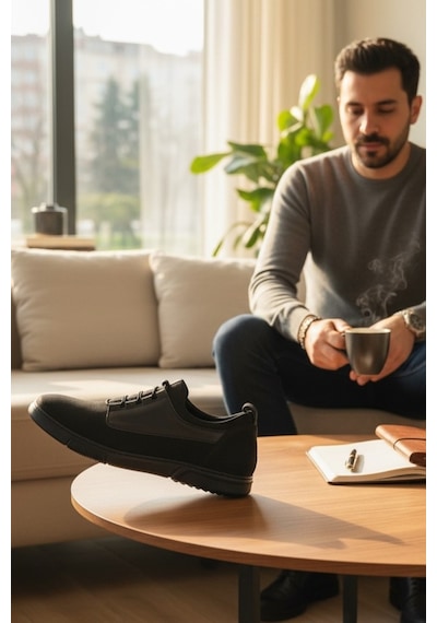 Enoch Hakiki Deri Karma Dokulu Erkek Sneaker Ayakkabı Ortopedik Taban Siyah