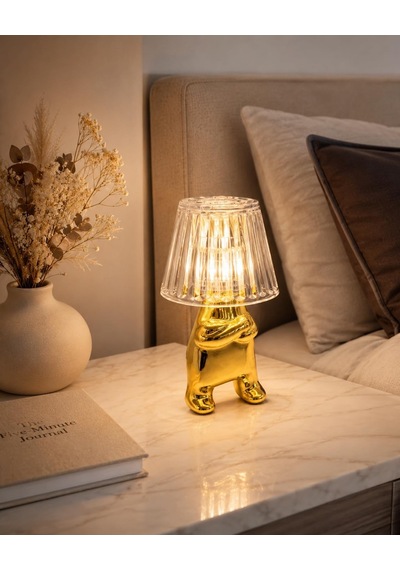 Kollarını Bağlamış Adam Figürlü Gold Led Abajur Şeffaf Başlıklı Dekoratif Masa Lambası Diğer