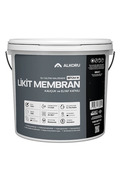 Alkoru 13 Kg Bitüm 1k Likit Membran Kauçuk Ve Elyaf Katkılı