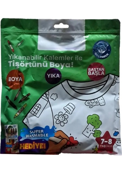 Mey İthalat Kalem Hediyeli Boyanabilir Tişört 7-8 Yaş Çok Renkli