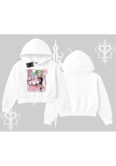 Startmore Kapşonlu Crop Sweatshirt Anime Kawaii Japon Kız Desenli Beyaz