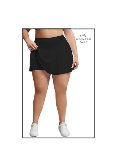 Büyük Beden Etek Içi Şortlu Siyah Yüksek Bel Volanlı Deniz Şortu Skirt With Shorts Curve Siyah