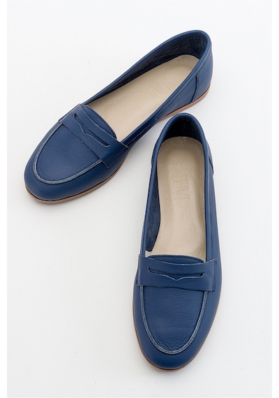 Luvishoes F02 Lacivert Cilt Kadın Babet Lacivert