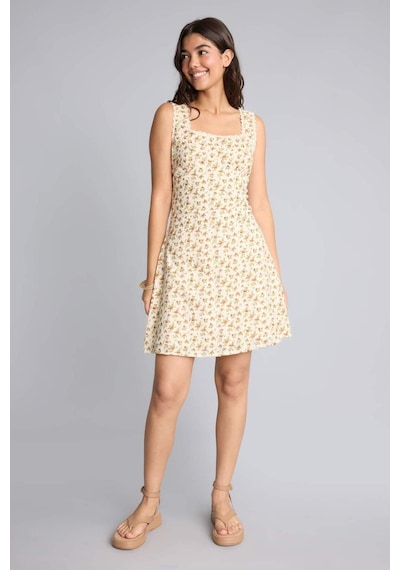 Defacto %100 Pamuk Bodycon Vücudu Saran Kare Yaka Çiçekli Askılı Mını Ecru Elbise H0989ax26smer105 Ekru-er105