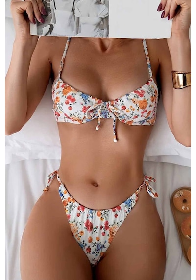 Angelsin Alt Bağlamalı Çiçek Baskılı Bikini Takımı Çok Renkli
