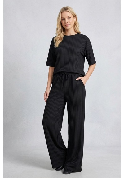 Fit Women Fitilli Kısa Kollu Takım 4457 Siyah