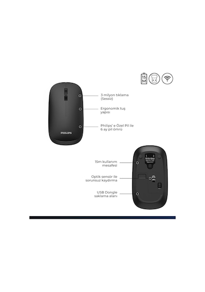 Philips SPK7438 Kablosuz 1600DPI 4 Tuşlu Optik Sessiz Mouse