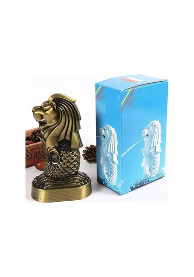 Vintage Metal Singapur Merlion Biblo Antik Bronz 16 Cm