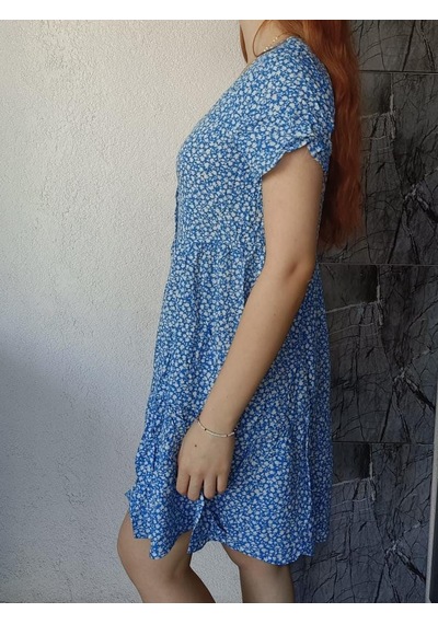 V Yaka Çıtır Desenli Mini Elbise Kt0183-200 Siyah