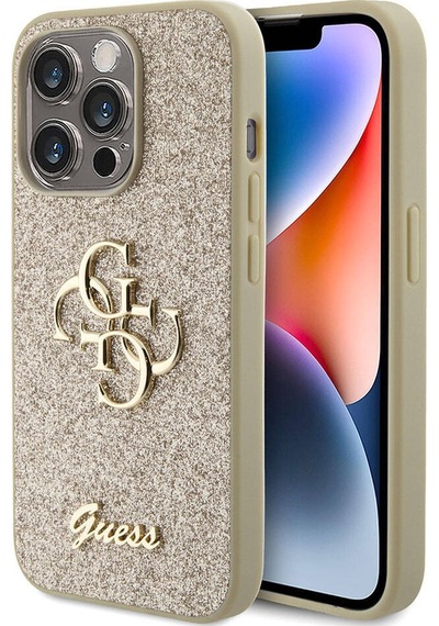 Apple Uyumlu iPhone 15 Pro Max Kılıf Guess Lisanslı 4g Büyük Metal Logolu Glitter Kapak Siyah