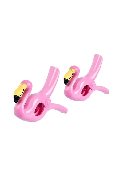 Pembe Flamingo Plaj Havlusu Mandalı, 2&apos Li Set, Güçlü Tutma Özellikli, Taşınabilir Havlu Klipsi Açık Ahşap