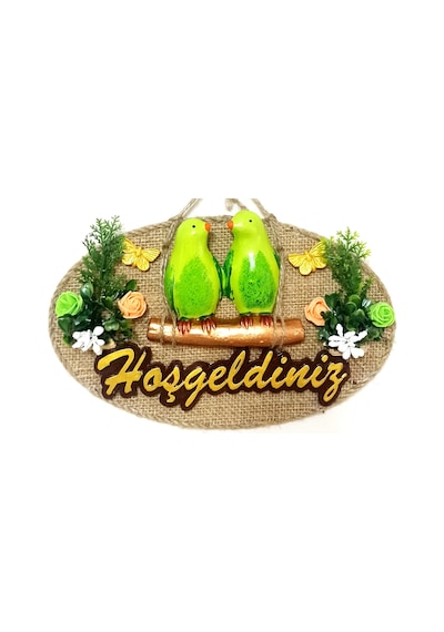 Yeşil Kuşlu Hoşgeldiniz Yazılı Kapı Süsü