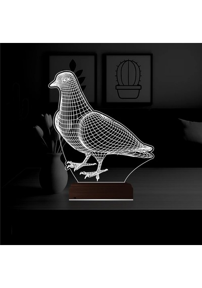 Luvivia Güvercin Kuş 3d Lamba - Masa Gece Lambası Şeffaf