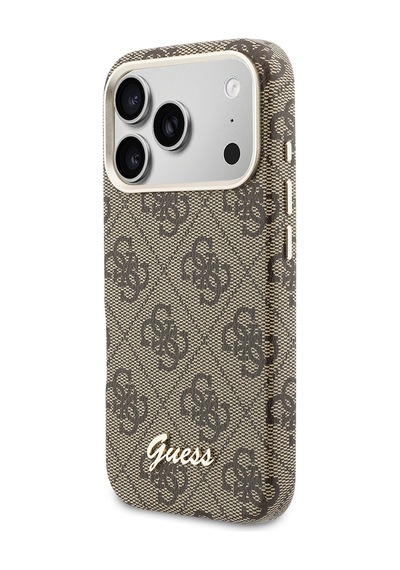 Apple Uyumlu iPhone 17 Pro Max Kılıf Guess Lisanslı M-safeli Script Yazı Logolu 4g Desenli Kapak Kahverengi