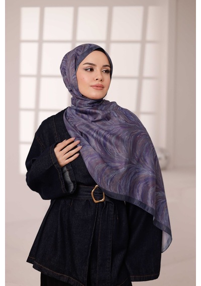 Mimiyum Ebru Desen-soft Şal Mor Çok Renkli