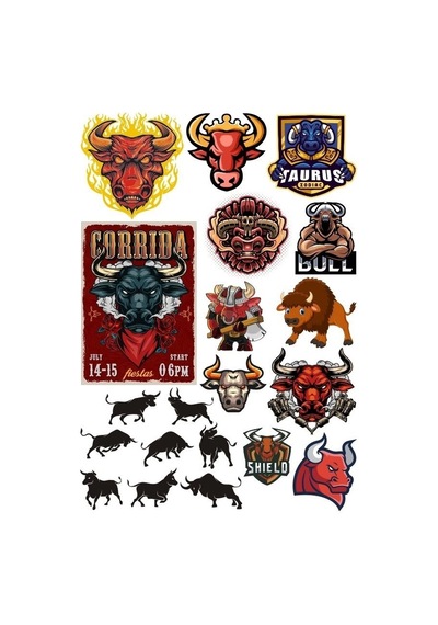 Boğa Sticker Set-8 17 Parça Telefon, Tablet, Defter, Laptop Sticker